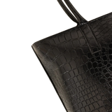 Black Croc Textured Tote Bag