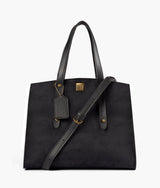 Black suede multi compartment satchel bag