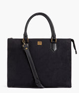 Black suede workplace handbag
