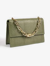 Green Snake Textured Handbag -