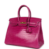 Hermes Birkin 35 Rose Scheherazade Shiny Porosus Crocodile Gold Hardware