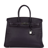 Hermes Birkin 35 Raisin Clemence Palladium Hardware