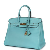Hermes Birkin 35 Bleu Atoll Epsom Gold Hardware