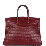 Vintage Hermes Travel Birkin 35 Rouge H Niloticus Crocodile Brushed Palladium Hardware