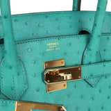 Hermes Birkin 30 Vert Verone Ostrich Gold Hardware