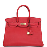 Hermes Birkin 35 Rouge Casaque Togo Gold Hardware