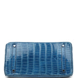Hermes Birkin 35 Bleu Mykonos Shiny Porosus Crocodile Palladium Hardware
