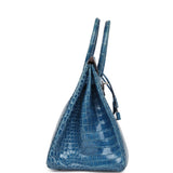 Hermes Birkin 35 Bleu Mykonos Shiny Porosus Crocodile Palladium Hardware