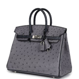 Hermes Special Order (HSS) Birkin 25 Gris Agate and Bleu Indigo Ostrich Brushed Palladium Hardware