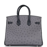 Hermes Special Order (HSS) Birkin 25 Gris Agate and Bleu Indigo Ostrich Brushed Palladium Hardware