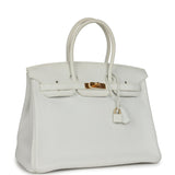 Hermes Birkin 35 White Clemence Gold Hardware