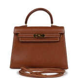 Vintage Hermes Micro Kelly Sellier 15 Gold Courchevel Gold Hardware