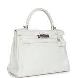 Vintage Hermes Kelly Retourne 28 White Clemence Palladium Hardware