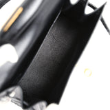 Vintage Hermes Kelly Sellier 20 Black Varanus Salvator Lizard Gold Hardware