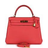 Hermes Kelly Retourne 28 Rose Shocking Chevre Gold Hardware