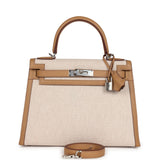 Hermes Kelly Sellier 28 Biscuit Toile H Canvas and Swift Palladium Hardware