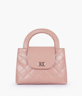 Baby pink flap quilted bag with top handle
