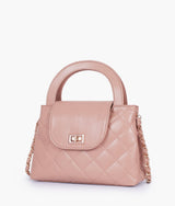 Baby pink flap quilted bag with top handle