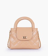 Beige Flap Quilted Bag with Top Handle