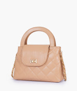 Beige Flap Quilted Bag with Top Handle