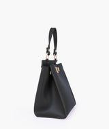 Black front lock top-handle mini bag