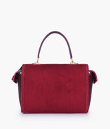 Burgundy Suede Bowling Bag with Top-Handle