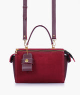 Burgundy Suede Bowling Bag with Top-Handle