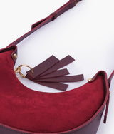 Burgundy Suede Crescent Hobo Bag
