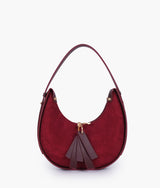 Burgundy Suede Crescent Hobo Bag