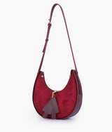 Burgundy Suede Crescent Hobo Bag