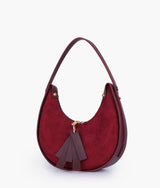 Burgundy Suede Crescent Hobo Bag