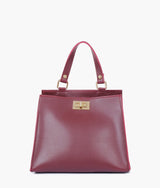 Burgundy suede front lock top-handle mini bag