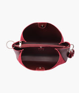 Burgundy suede handbag with braided handle