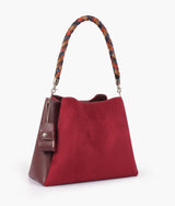 Burgundy suede handbag with braided handle