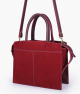 Burgundy Suede Trapeze Top-Handle Bag