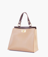 Coffee front lock top-handle mini bag