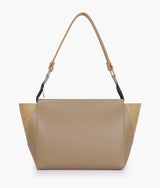 Coffee suede trio twist handbag