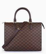 Dark brown checkered on-the-go handbag
