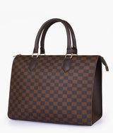 Dark brown checkered on-the-go handbag