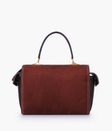 Dark Brown Suede Bowling Bag with Top-Handle