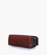 Dark Brown Suede Bowling Bag with Top-Handle