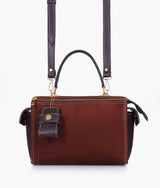 Dark Brown Suede Bowling Bag with Top-Handle