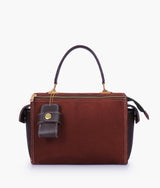 Dark Brown Suede Bowling Bag with Top-Handle