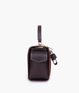 Dark Brown Suede Bowling Bag with Top-Handle