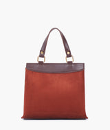 Dark brown suede front lock top-handle mini bag