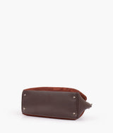 Dark brown suede handbag with braided handle