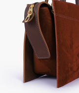 Dark Brown Suede Trapeze Top-Handle Handbag