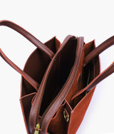 Dark Brown Suede Trapeze Top-Handle Handbag