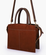 Dark Brown Suede Trapeze Top-Handle Handbag