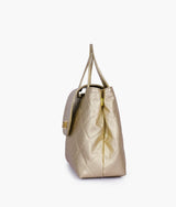 Golden flap quilted bag with top handle